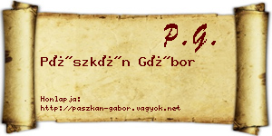 Pászkán Gábor névjegykártya
